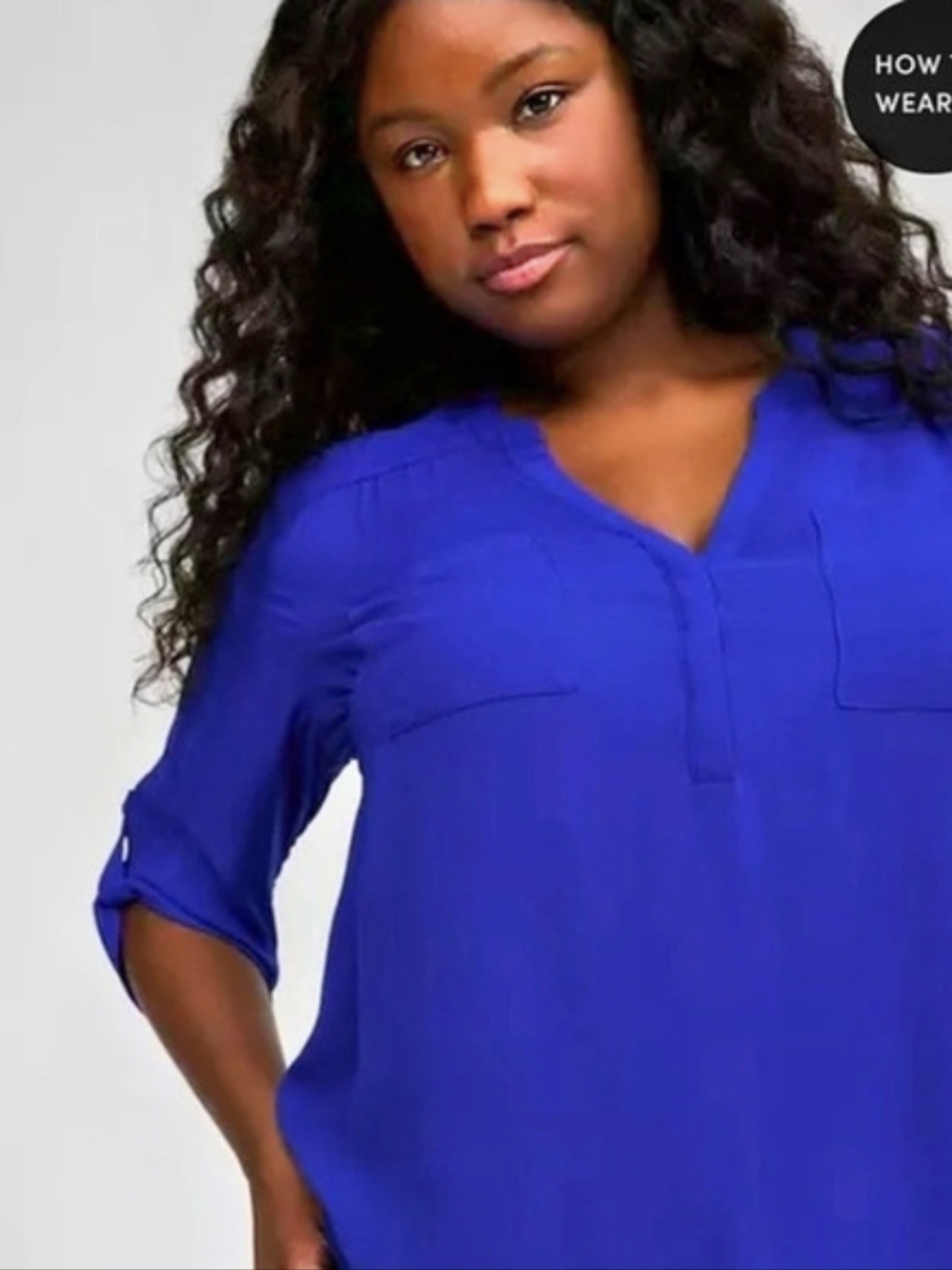 Torrid Harper Challis 3/4 Sleeve Pullover Tunic Top Blue Blouse Size 2